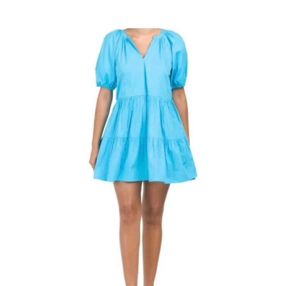 Japna Blue V-Neck Puff Sleeve Sundress
